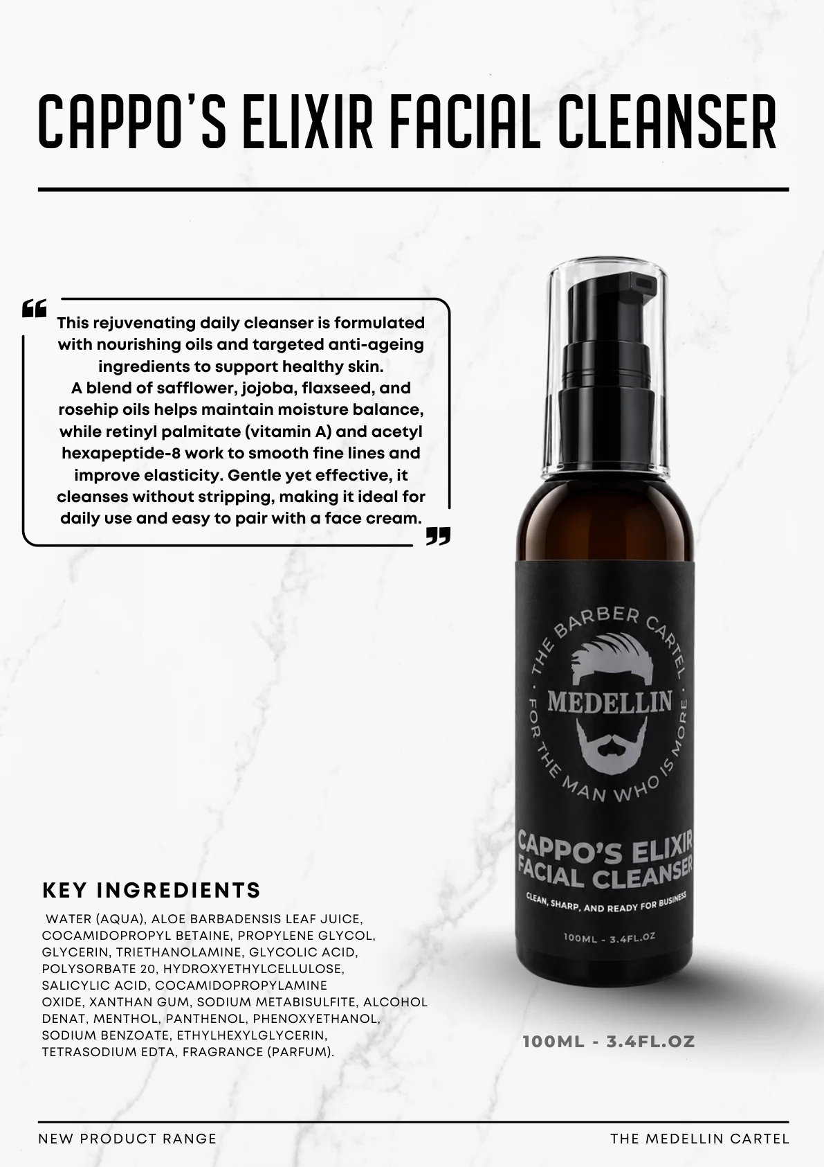 Original product guide for Cappo’s Elixir Facial Cleanser