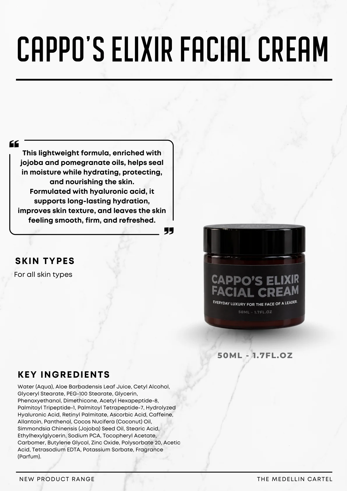 Original product guide for Cappo’s Elixir Facial Cream