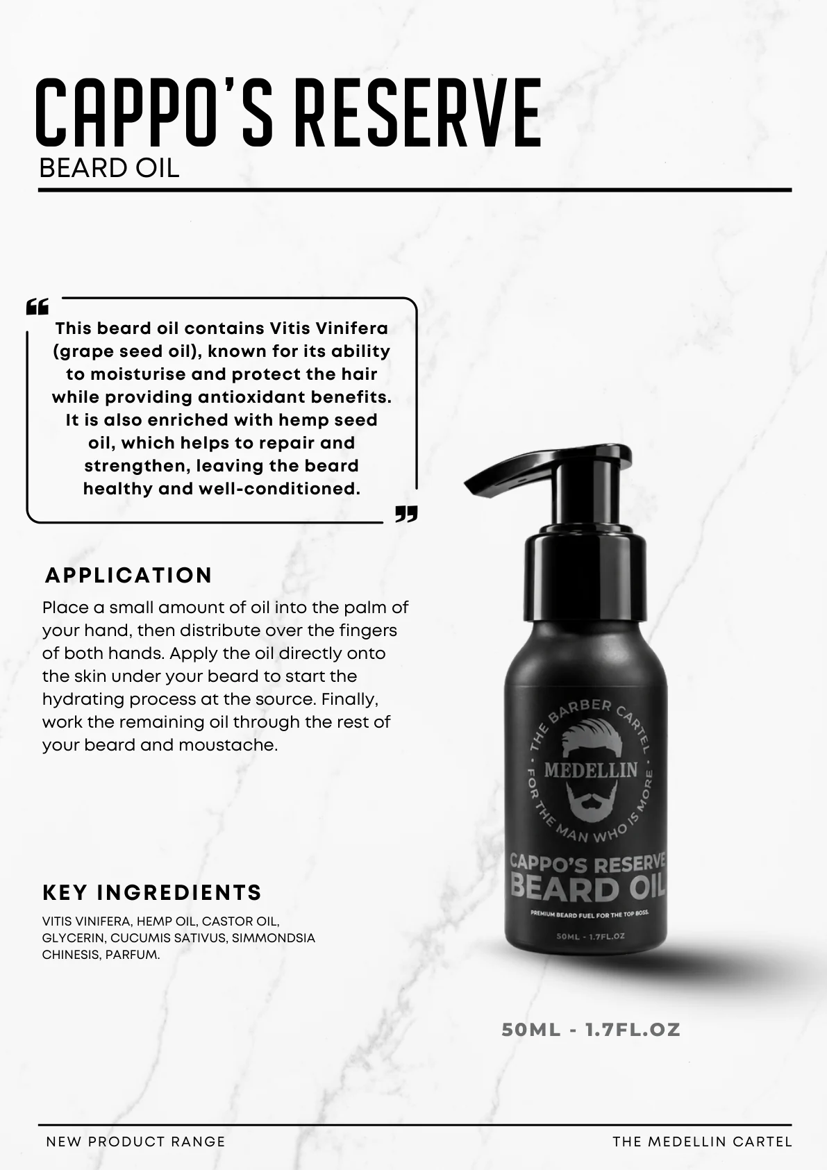 Original product guide for Cappo’s Reserve Beard Oil
