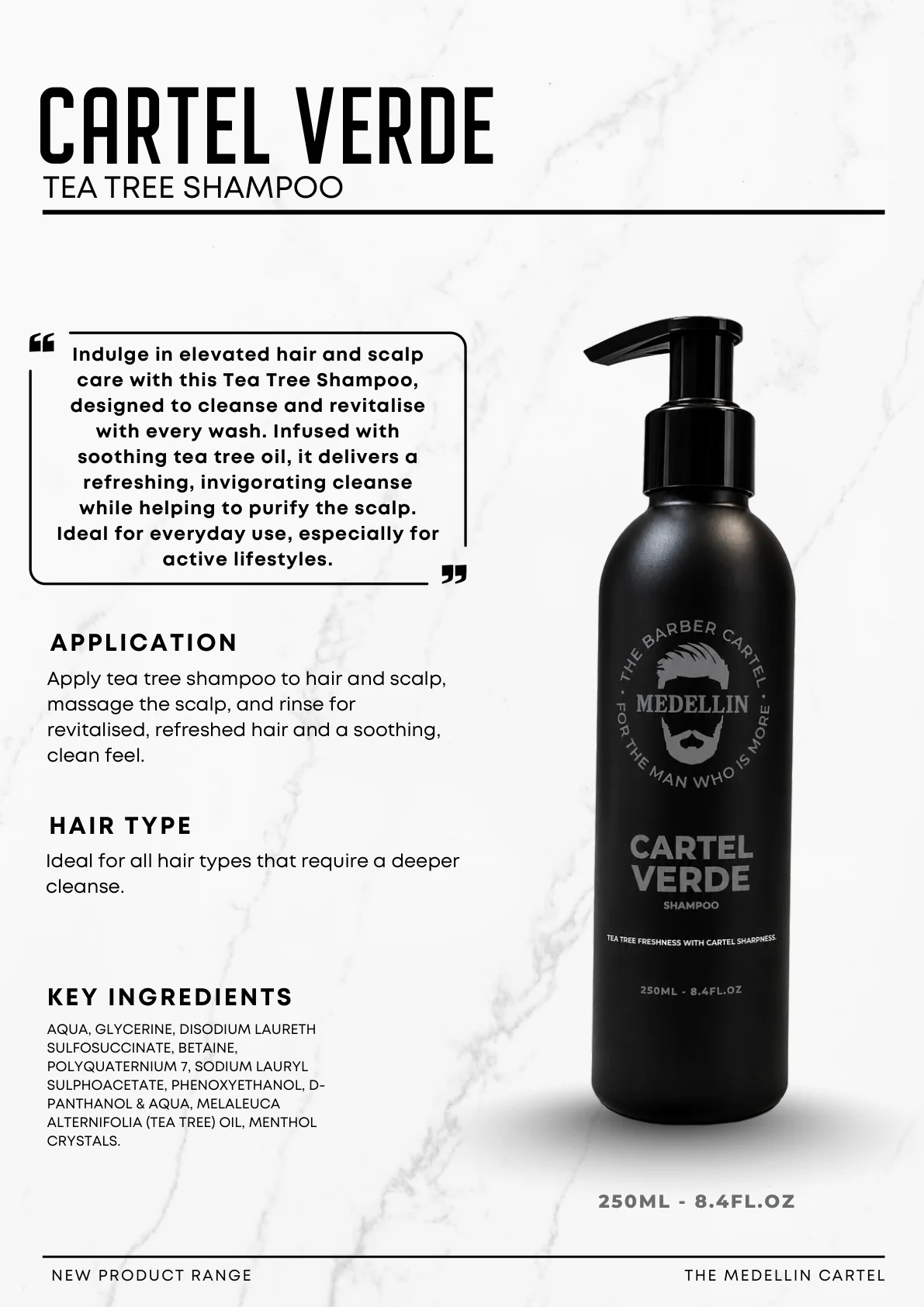 Original product guide for Cartel Verde Tea Tree Shampoo